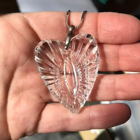 Waterford Crystal Heart Pendant on a silver tone Trifari herringbone necklace